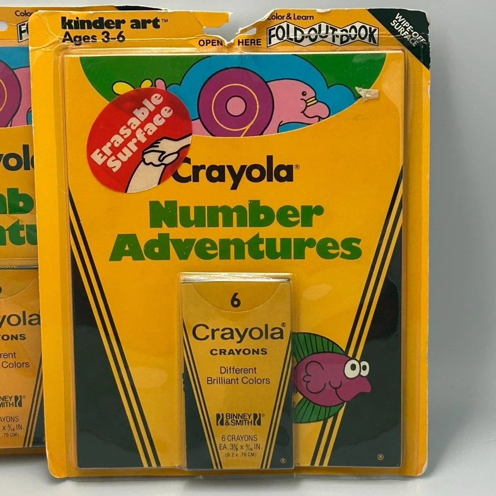 Vintage Crayola Crayons 6 Binney Smith Kinder Art Number Erasable Wipe Off 1986
